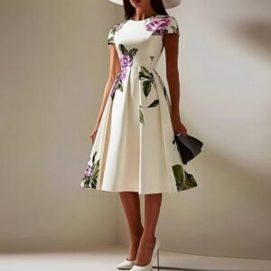 Modigirl 2025 New Evening Midi Dresses Summer Elegant Flower Print Pleated High Waisted A-line Birthday Party Dresses for Woman