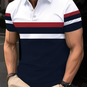 Men’s 3D Striped Print Polo Shirt – Summer 2025
