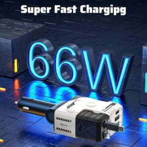 Mech Style 120W Super Fast Multi-Device Car Charger | Type C/Ios Retractable 4-in-1 Cable for iPhone and Android, Anti-wrap, Super Fast Charging, Compatible with for iphone 17/16/14/13/12/11, for samsung galaxy S25 Ultra, Xiaomi, for pixel