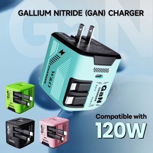Portable GaN 120W Fast Charger - Dual 47inch/120cm Retractable Type-C+Lightning Cable, Type-C Output Port, Foldable Plug, Durable And Tangle-Free -