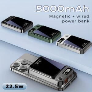 5000mAh Magnetic Wireless Charging Ultra-thin Power Bank, 22.5W PD Wired Charging And 15W Wireless Charging Power Bank, 2 Outputs And Dual Input External Battery Pack for Apple 16/15/14/13/12/11 And Other Android Universal