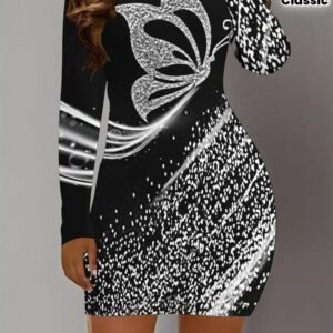 Elegant 3D Printed Women'S Bodycon Dress | Classic Pattern, Crew Neck, Perfect for All Seasons