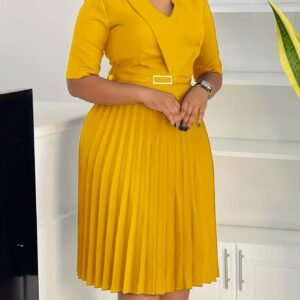 Women's Clothing 2025 Summer New Style Fashionable and Elegant V - neck Solid - color Pleated African Dress