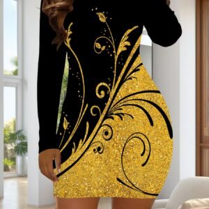 Women's 3D All-Over Print Bodycon Dress with Abstract & Cartoon 3D Art - Long Sleeve Round Neck Party/Casual Outfit, Machine Washable Dress for Year-Round Wear (Standard Sizing) - Elegant Special Line Collection