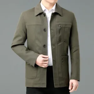Spring Autumn Cotton Business Casual Jackets Men Fashion Turn Down Collar Outwear Coats Male Solid Single Breasted Cargo Jacket