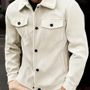 Men's Corduroy Jacket Fashion Casual Solid Color Versatile Top Outerwear for All Occasions