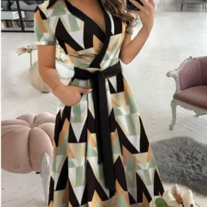 Rainbow Striped Print Summer Dress 2023 Women Button Up Short Sleeve Casual Vintage Shirt Long Dress Ladies Elegant Maxi Dresses