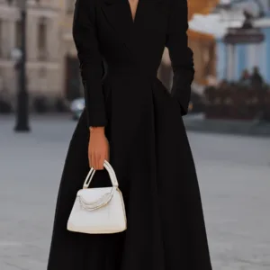 Long Sleeve Holiday Patchwork Chic Maxi Dress Women Autumn V Neck Slim Party Dress Elegant Fashion Ladies Knee Length Dresses