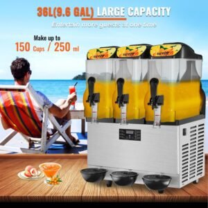 Join the Craze Commercial Slushy Machine 36L/9.6Gal Stainless Steel Margarita Smoothie Frozen Drink Maker 150 Cup Triple Bowl Slushie Maker 860W Slushie Machine for Home Party Restaurants Cafe Bars Use Low Stock Alert