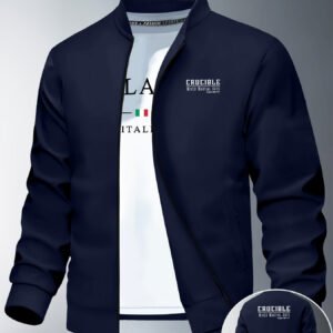 Men'S Skinny Fit Jacket with Random Print |, Slight Stretch, Machine Washable, Stand Collar, Zipper Closure, Pocket Details, Casual Style, Perfect for Fall/Winter Outdoor Sports