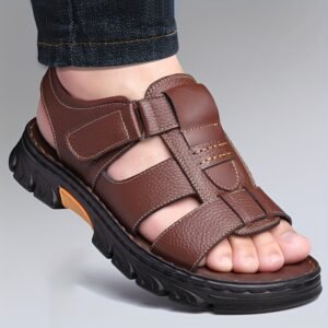 2023 New Men's Sandals, Casual Beach Shoes, Genuine Leather with Soft Sole, Driving Slippers, Trendy Men's Footwear