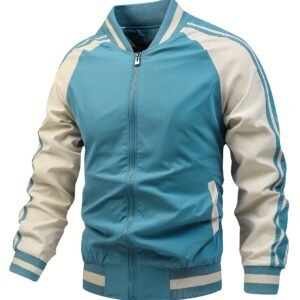Men'S Baseball Collar Jacket, Unisex Autumn Outerwear, Sporty Jacket, Collegiate Style Jacket, Lightweight Outerwear for Fall And Winter