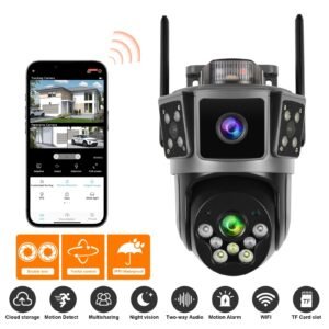 Outdoor Dual Lens Safety Camera With 355 ° Pan Tilt Rotation And No Blind Spots For Monitoring. Supports WIFI Connection And Adapts To Smart Home Scenarios. The Color Night Vision Function Ensures Clear Imaging At Night, And The AI Human Motion Sens