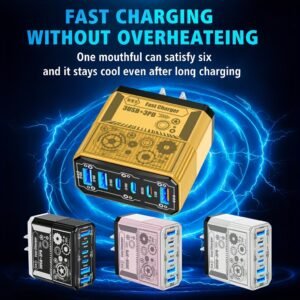 40W Fast Charger, PD+ QC USB-C Plug Adapter, 6-Port Quick Phone Power Charger, Multi-Port Fast Charging, for iPhone 17/16/15/14/13/12/Pro Max/for iPhone 17 Air