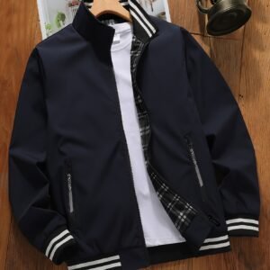 Spring/Autumn New Men's Flight Jacket, Casual Versatile Ribbed Hem Lightweight Stand Collar Coat