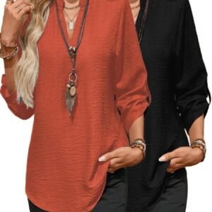 [New Women's Shirts] 2pcs Set New Mixed Color Women's Shirts | V-Neck, Small Stand Collar, Decorative Drawstring