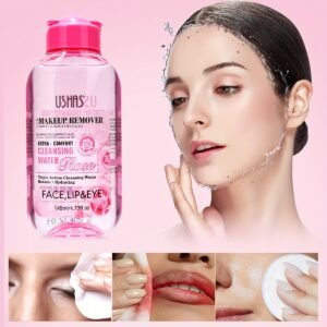 Ushas Rose Makeup Remover, Oil-Free Deep Cleansing Water for Waterproof Makeup, Gentle And Non-Irritating, Ideal for Face, Eyes, And Lips