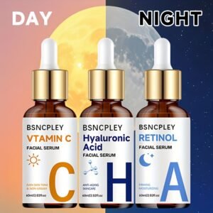 3pcs BSNCPLEY Vitamin C Retinol Hyaluronic Acid Serum with Collagen, Aloe & Niacinamide, Collagen-Boosting Night & Day Suitable for all Light Beige Types - European Formula, Light Beige,, Hydration