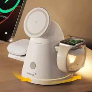 ZEEHOO LuminoCore 4in1 Wireless Charging Station | Magnetic Charger with Dimmable Light, Qi2 15W Rotating Phone Stand for Phone, Earbuds, - USB Type-C Fast Charging