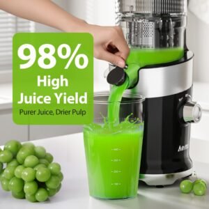 Juicer with a 4.9-Inch Wide Opening for Whole Fruits And Vegetables - Slow Masticating Technology Enhances Nutrition And Taste, Offers High Yield, And Is Easy to Clean And Assemble - A Top-Quality Black Kitchen Device for Nutritious Beverages