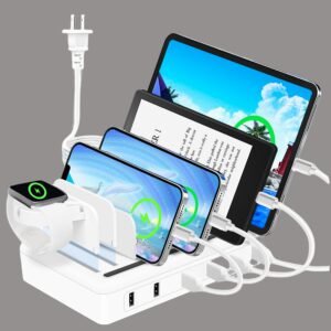 Fast Charging Station For Multiple Devices, 50W 6-Ports USB Charging Station With10-Slot, Detachable Dividers,