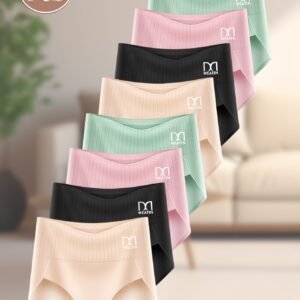 8pcs Pack Women' Soft Breathable High-Waist Briefs - Striped Underwear Suitable for Daily Wear, Elegant Panties with Mid-Rise