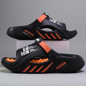 Men's Massage Cushion Slides with Adjustable Strap, Breathable EVA Sport Sandals, Non Slip Outdoor Recovery Slides with Soft Pressure Point Footbed,