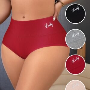 4pcs Large Size Triangle Briefs | Solid Color with Letter Pattern, Elegant and Comfortable, High Rise, Medium Stretch Fabric,