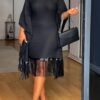 New Design Sequin Fringe Batwing Sleeve Stretch Pinstripe Bodycon Dress