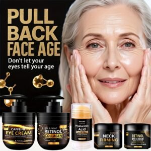 5pcs Black Series Retinol Facial Care Set - Instant Lift & Tighten Facial Contours, Eye Bags, Neck & Body Creams with Hyaluronic Acid - Moisturizing, Firming, Skincare for All Light Types