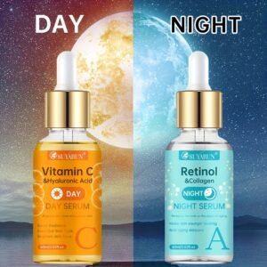SUYARUN 2pcs Vitamin C & Retinol Serum Set with Collagen, Aloe Vera & Centella Asiatica - & 2-in-1 Skincare, Day & Night Use for, Hydration - Non-Irritating for , Dry, Oily