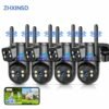 4pcs Dual Lens Wifi Surveillance Camera | Wireless Outdoor PTZ CCTV Camera with AI Motion Detect, Color Night Vision, Auto Tracking, 2.4G/5G Wifi, Smart App Alerts, for Front Gates, Pathways, Garage