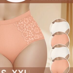 4pcs High Waist Belly-closing Women'S Underwear Briefs Lace Lace Body Shaping Waist Soft And Breathable