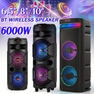 Wireless Party Speaker with Dual Subwoofers, RGB Lighting,