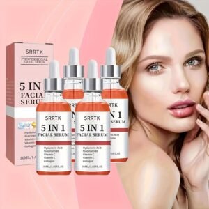 JAYSUING 5-In-1 Facial Serum with 4 Bottles, Featuring Hyaluronic Acid, Collagen, Niacinamide, And Vitamins C And E - A Moisturizing Formula That Minimizes Pores, Suitable for All Skin Types, Free from Irritation And Alcohol