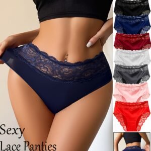 Women'S Sexy Seamless Panties (7pcs) | Elegant Lace Trim, Breathable, Comfortable, Lightweight, Mid Rise Waistline, Solid Color with Contrast Lace Details | Perfect for Date Nights, Romantic Gift for Her