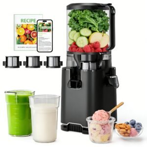 6" Wide Mouth Slow Juicer, 3-in-1 for Juice/Sorbet/Nut Milk, Hands-Free & Easy Clean, Ideal Holiday Gift for Family