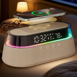 This Is a 6-In-1 Multifunctional Alarm Clock That Features 15W Wireless Charging, a Wireless Speaker,