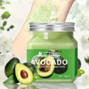 Avocado Body Scrub Bottle 350ml, Morning And Evening Cleansing Gentle Skin Care, Glycerin, Physical Exfoliation, Delicate, Smooth, Hydrated And Moisturizing Skin, No Dryness Or False Smoothness After Use, Refreshing And Clean Skin.