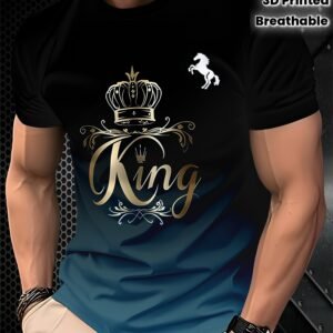 Men's Short-sleeve T-shirt with 3D Printed English Letters, Made of Breathable Fabric for Comfortable Wear