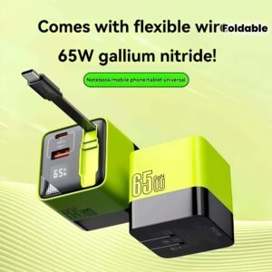 80W USB C Charger Block with Retractable Type C Cable And Dual Port Travel Charger (GaN3), PD Fast Charging Foldable Wall Charge for MacBook, for Pad, for Phone 16/ 15/ 14/ 13/ 12 Pro Max, for Galaxy S24 And More