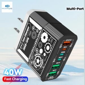 Wall Mount Fast Charger (3USB+3PD), 6-in-1 Multi-Port Charger, Compatible Cell Phone/iPad/Android