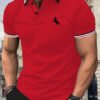 Men'S Classic Red Button-Up Shirt, Made from Lightweight And Breathable Material Ideal for Summer Work, Golf, Parties, Easy to Wash Casual Top, Stylish Color Block Design, Sturdy Stitching