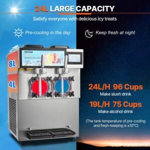 Commercial Slushy Machine with Dual 12L/3.17 Gal Tanks - Heavy-Duty Stainless Steel Freeze & Cool Mode Drink Maker for Margaritas, Smoothies, Slushies - Ideal for Home, Bars, Cafes, Restaurants, Parties - Continuous Operation