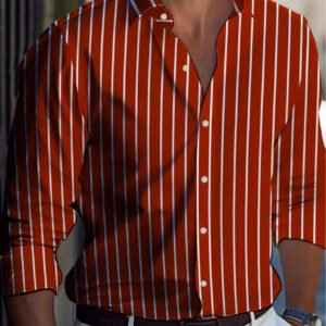 Men's Red Formal Dress Shirt - Long Sleeve Button-Up Pointed Collar Tailored Business Wedding Attire, Elegant Party