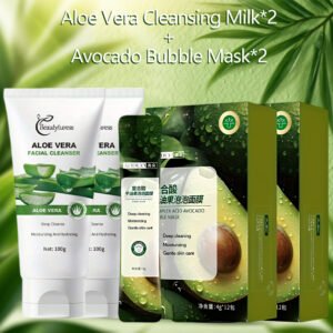 Set of 4 Skincare Products - Contains 2 Aloe Vera Cleansing Milks And 2 Boxes of Bubble Masks - Enriched with Hyaluronic Acid for Intense Hydration And Skin Smoothing - Ideal for Everyday Use, Perfect for Holiday And Birthday Presents