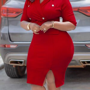 Plus Size - Women'S Fashion 2025 Winter New Suit Collar Bodycon Slit OL Professional Dress