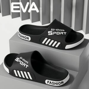 A Pair of EVA Slippers with a Sporty Design, Featuring a Cloud-like Soft and Comfortable EVA Sole. Simple and Stylish, They Are Versatile for Both Home and Outdoor Casual Wear. Suitable for Travel, Beach Leisure, and as Essential EVA Sandals for Men