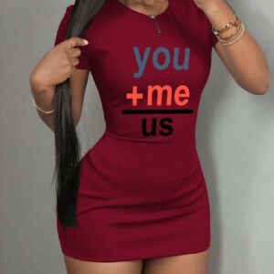 Casual Elegant Chic Women's Hip-Hugging Creative Print Short Sleeve Dress, Perfect for Christmas Valentine's Day Gifts and Party Gatherings