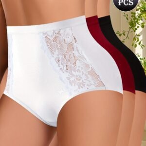 Set of 3 Women'S High-Waisted Seamless Briefs Designed for Tummy Control, Providing a Secure Fit That Enhances Curves, Prevents Rolling Or Bunching, Remains Invisible Under Clothing, And Offers Support for All-Day Comfort